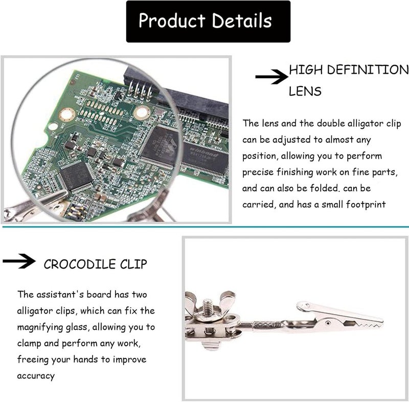 Excefore Helping Hands With 2.5X Magnifier - Soldering Station With Magnifying Glass, Dual Adjustable Alligator Clips - Ideal For Crafting, Beading, Jewelry Making, Soldering And Handling Micro Objects - Image 3