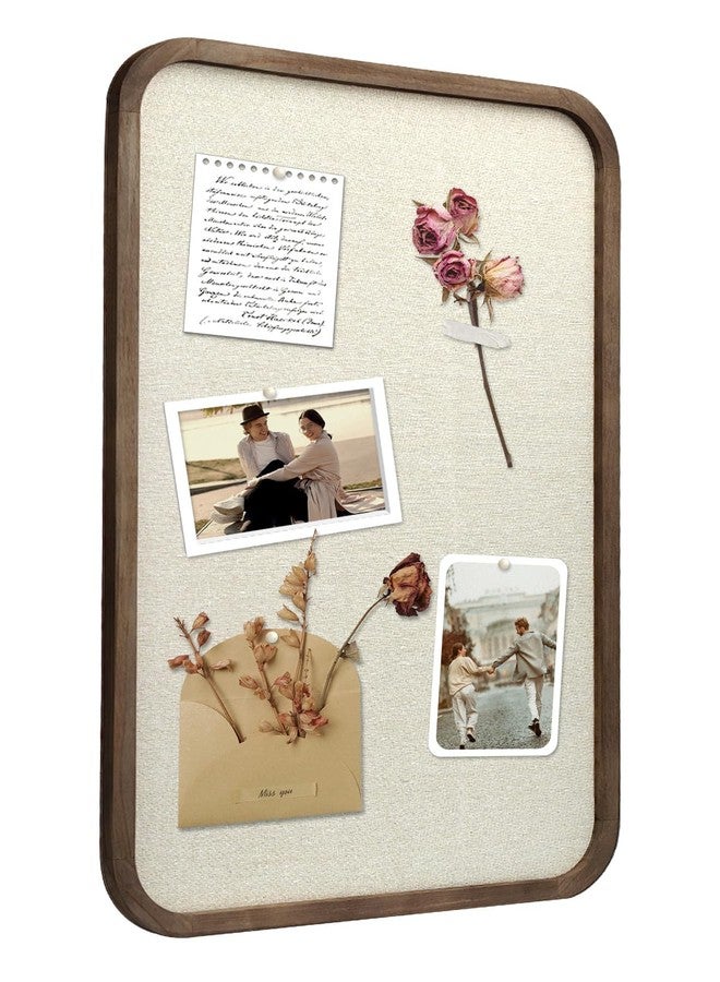 TORASO لوحة إعلانات من الكتان، لوحة دبابيس للجدران، لوحة إعلانات قماشية، لوحة دبابيس كبيرة للديكور المنزلي والمطبخ والمكتب، لوحة فلين بإطار خشبي بني من الكتان مقاس 20 × 30 بوصة (BN-5075) - Image 1