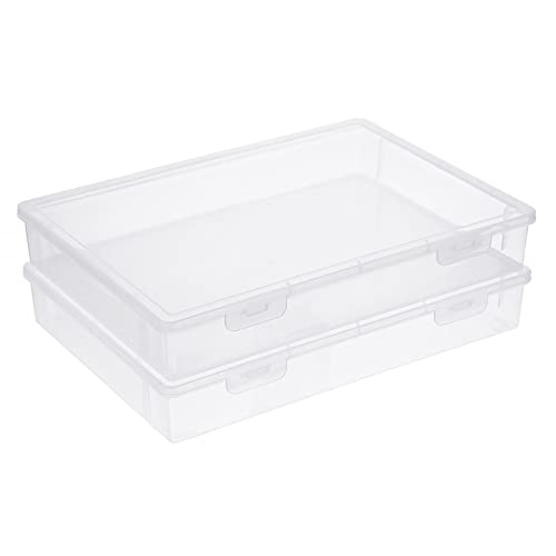 BTSKY Clear Plastic Storage Box with Flap Lid Multipurpose Craft Organizers and Storage Box Art Supply Storage Organizer Plastic Sewing Box for Pencils Markers Notebooks A4 Files 2 Pack Large - Image 1