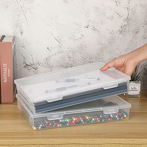 BTSKY Clear Plastic Storage Box with Flap Lid Multipurpose Craft Organizers and Storage Box Art Supply Storage Organizer Plastic Sewing Box for Pencils Markers Notebooks A4 Files 2 Pack Large - Image 3