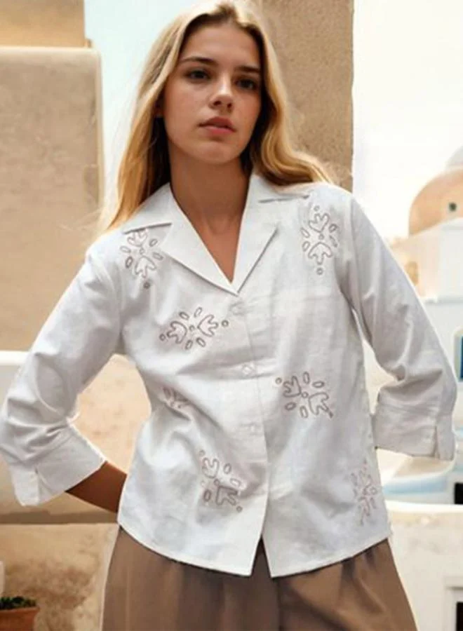 Athena White Printed Cotton Casual Shirt