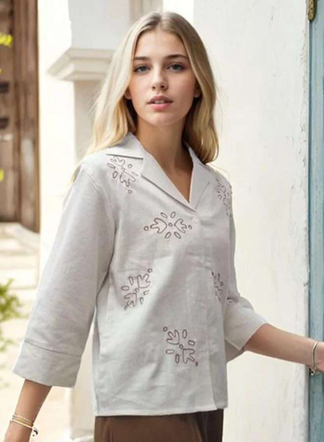 Athena White Printed Cotton Casual Shirt