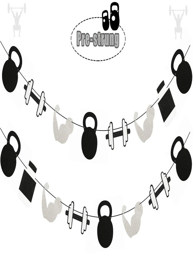 Vignye Glitter Gym Theme Birthday Banner- Weight Lifting Party Garland for Cross Fit Party, Fitness Themed Birthday Party Supplies - Image 1