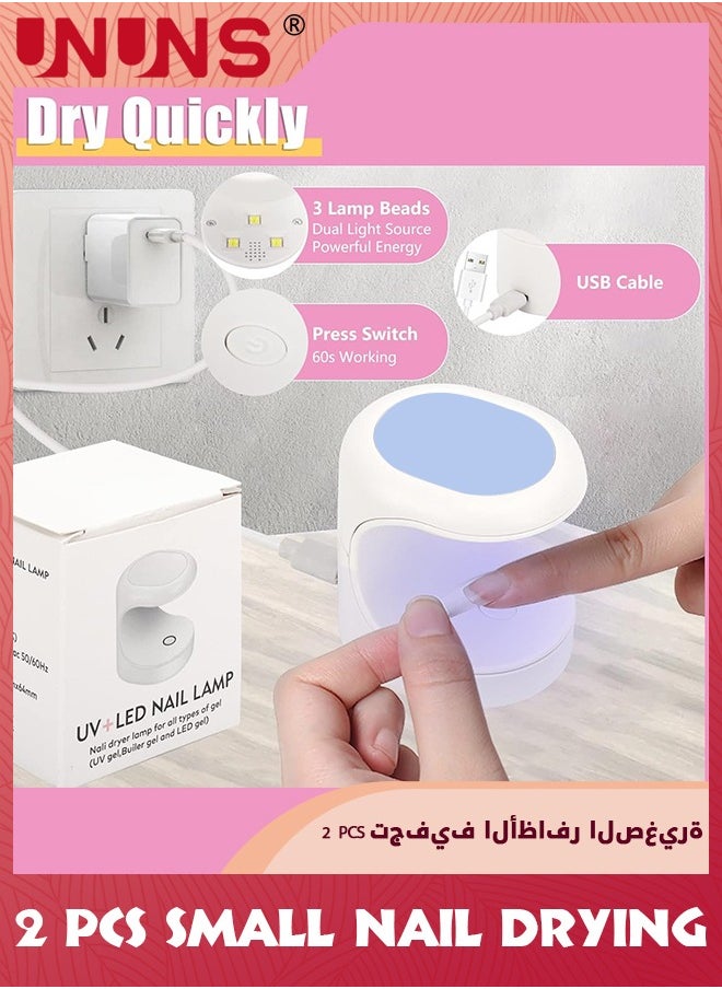 UNUNS 2PCs Mini UV LED Nail Lamp,Portable Silicone Head Dual Light Nail Dryer,Professional USB UV Light,Flatten Nail Accessories Small Nail Drying Light For All Nail Gels,1 Blue And 1 White  - Image 4