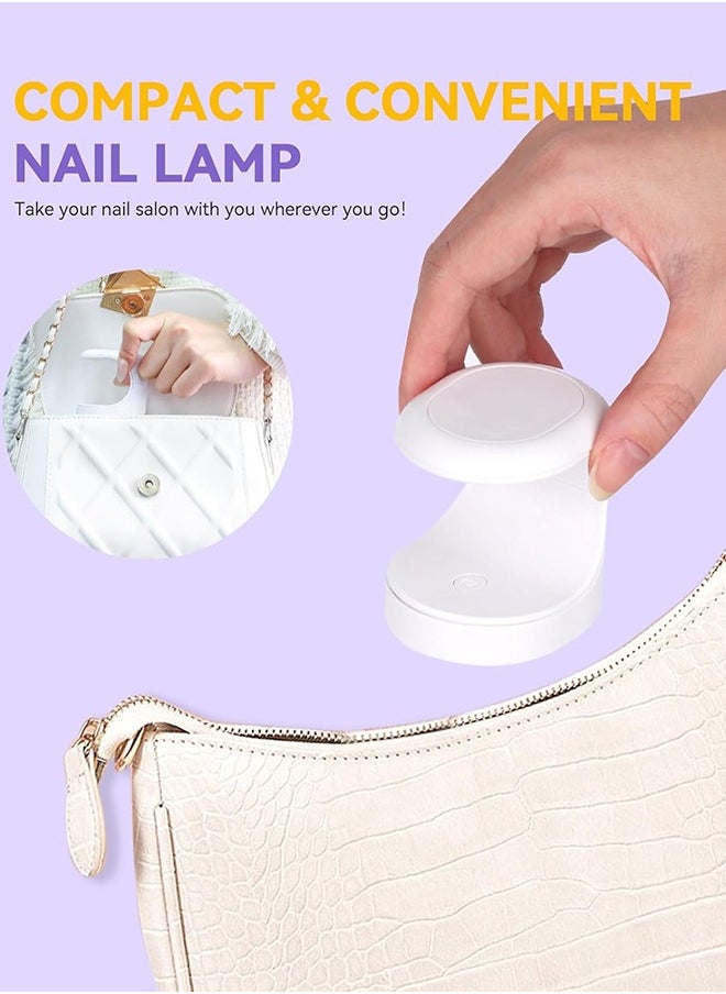 UNUNS 2pcs Mini  LED Nail Lamp, Portable Silicone Head Dual Light Nail Dryer, Professional  Lamp, Flattened Nail Accessories Small Nail Drying Lamp for All Nail Gels, 1 Blue and 1 White  - Image 3