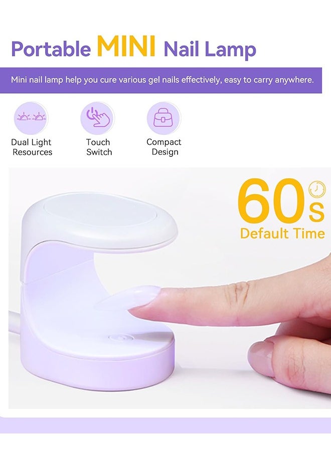 UNUNS 2pcs Mini  LED Nail Lamp, Portable Silicone Head Dual Light Nail Dryer, Professional  Lamp, Flattened Nail Accessories Small Nail Drying Lamp for All Nail Gels, 1 Blue and 1 White  - Image 4
