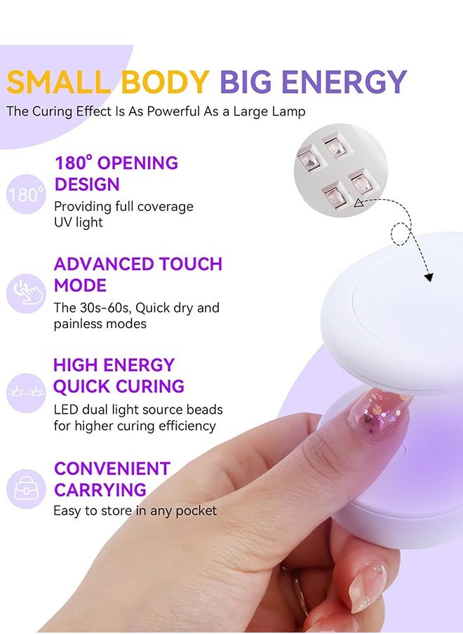 UNUNS 2pcs Mini  LED Nail Lamp, Portable Silicone Head Dual Light Nail Dryer, Professional  Lamp, Flattened Nail Accessories Small Nail Drying Lamp for All Nail Gels, 1 Blue and 1 White  - Image 5