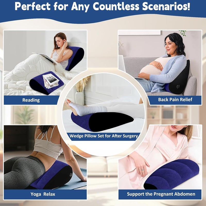 Prosixtoy Inflatable Lumbar Cushion Travel Pillow - Beach Pillow Support Pillow Back Cushion Triangle Pillow Neck Pillow Lumbar Pillow as Wedge Cushion, Yoga Pillow and Camping Pillow (Light Blue) - Image 3