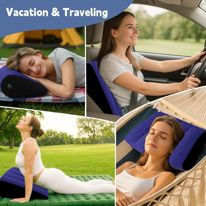 Prosixtoy Inflatable Lumbar Cushion Travel Pillow - Beach Pillow Support Pillow Back Cushion Triangle Pillow Neck Pillow Lumbar Pillow as Wedge Cushion, Yoga Pillow and Camping Pillow (Light Blue) - Image 2
