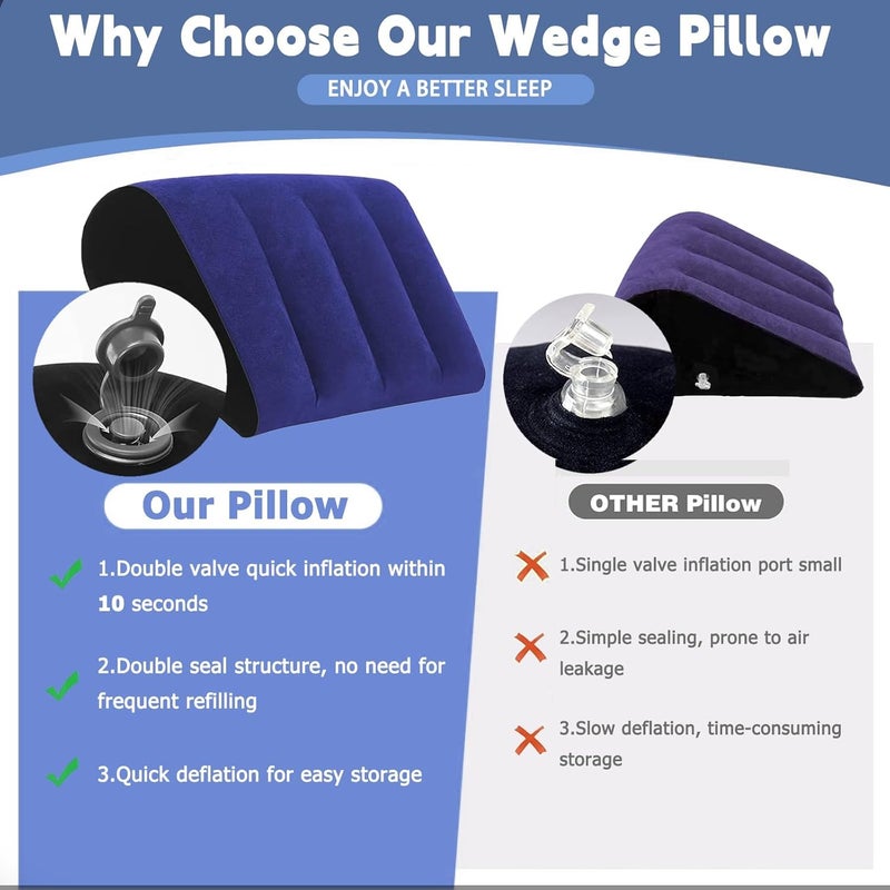 Prosixtoy Inflatable Lumbar Cushion Travel Pillow - Beach Pillow Support Pillow Back Cushion Triangle Pillow Neck Pillow Lumbar Pillow as Wedge Cushion, Yoga Pillow and Camping Pillow (Light Blue) - Image 4