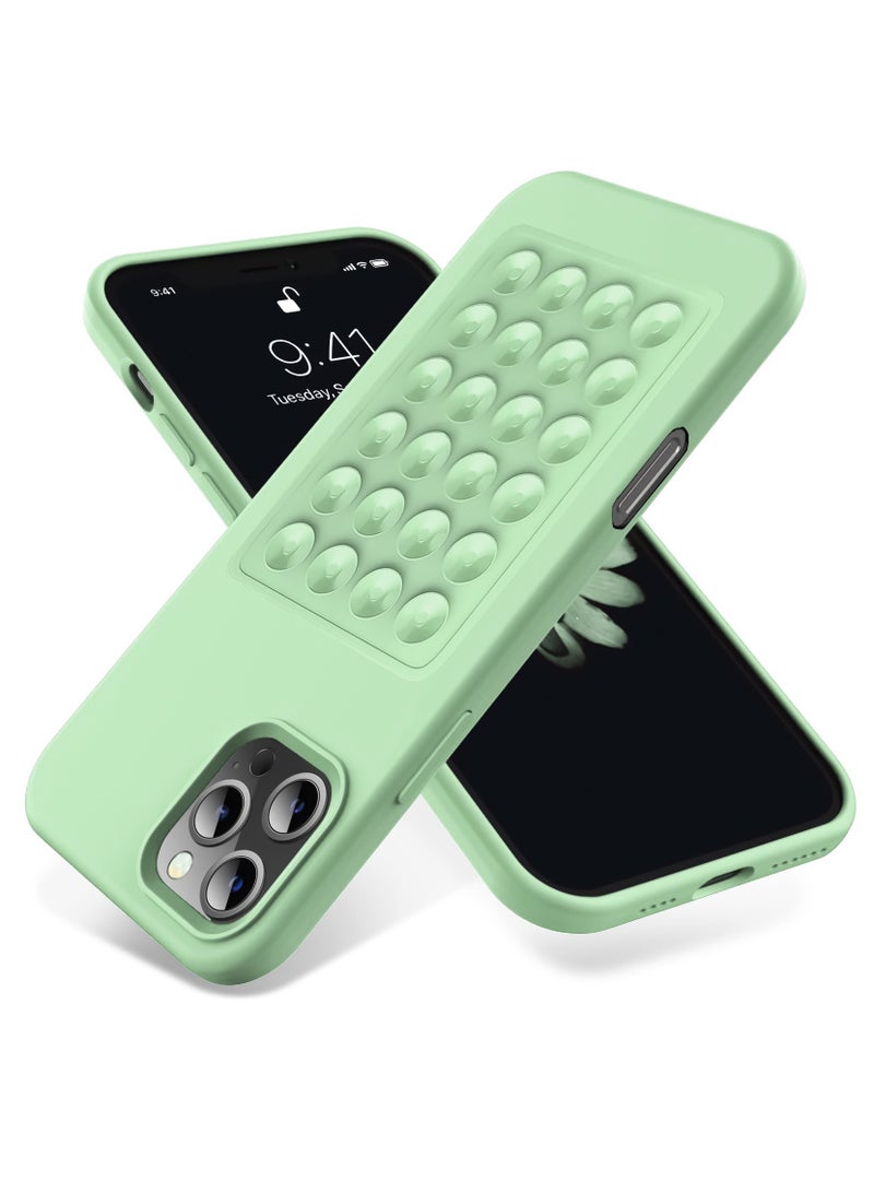 جراب هاتف من السيليكون الناعم مع قاعدة شفط وحامل حماية كاملة ضد الصدمات لهاتف iPhone 16 Pro Max (أخضر نعناعي)