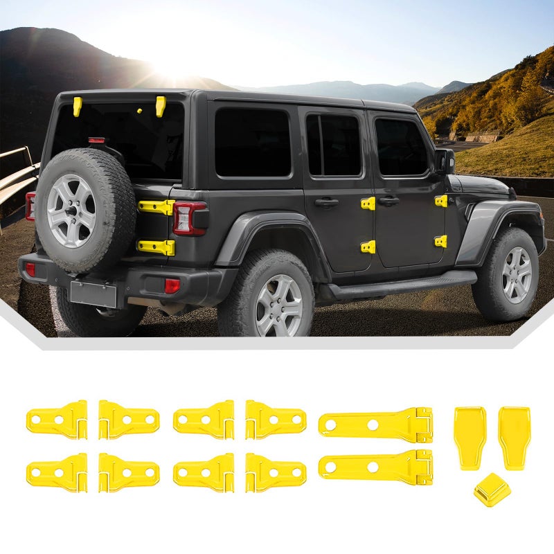 JeCar 13pcs Full Set Yellow Door Hinge Covers Trim Kit for 20182024 2025 Up Jeep Wrangler JL 4 Door
