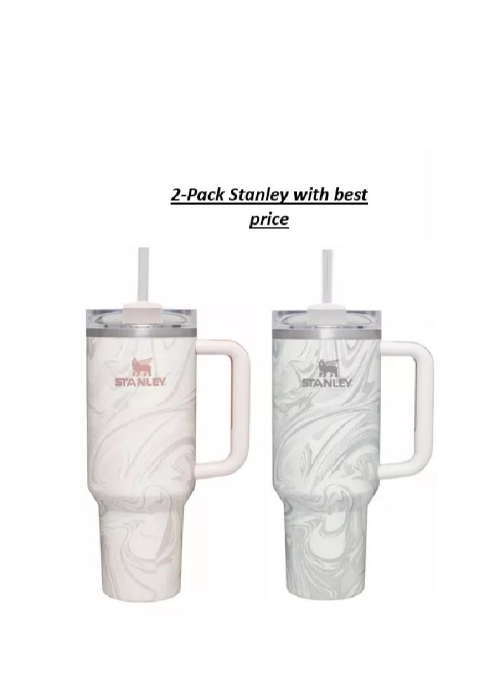 Stanley 2-Pack Quencher H2.0 FlowState Vacuum Insulated 40oz Stainless Steel Tumblers with Leakproof Lid & Reusable Straw – Rose Quartz & Swirl Colors | Double-Walled Design Keeps Drinks Cold for 24 Hours & Hot for 7 Hours | Durable, BPA-Free, Portable Travel Mugs for Daily Hydration  - Image 2