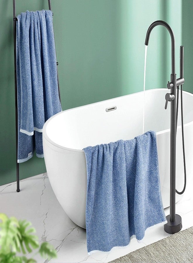 Cleanbear Large Bath Towels, 54” x 28” Shower Towels with Light Blue and White Herringbone Stripes for Bathroom, Luxury Bath Set of 2 - Image 5