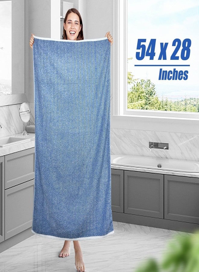 Cleanbear Large Bath Towels, 54” x 28” Shower Towels with Light Blue and White Herringbone Stripes for Bathroom, Luxury Bath Set of 2 - Image 2