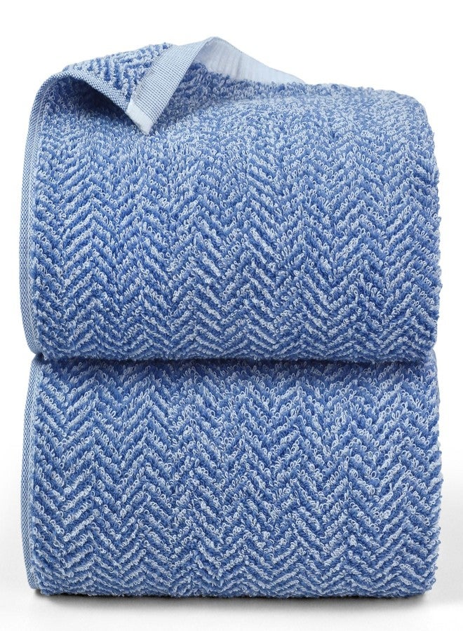 Cleanbear Large Bath Towels, 54” x 28” Shower Towels with Light Blue and White Herringbone Stripes for Bathroom, Luxury Bath Set of 2 - Image 1