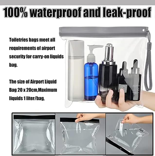 TraveEssentialz Clear Travel Toiletry Bag Pouch | Airport Security Liquid Bags, Airport Bag | Reusable Waterproof Zipper Bag Wet Pouches Organizers | 20 x 20 cm (2 PC Pack) - Image 3