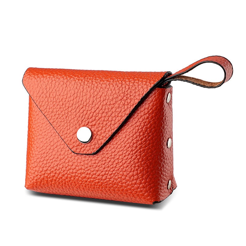 2023 Mini Coin Purse Womens Top Layer Leather Orange
