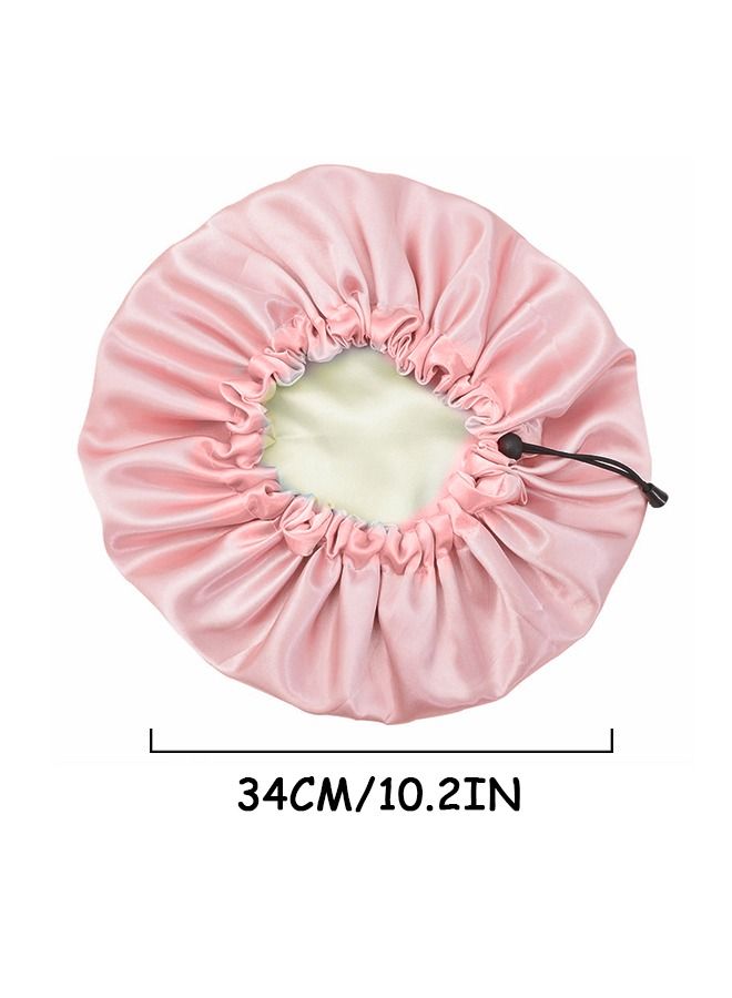 Waterproof Extra Large Satin Double Sided Shower Bath Cap, Unisex Adjustable Drawstring High Stretch Hair Care Nightcap, Double Layers Silky Satin Pullover Cap (Pink)  - Image 2