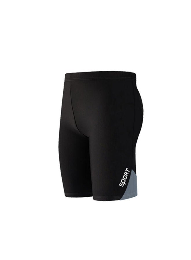 Men's Swimming Trunks Black Professional Quick-Drying Flat Corner Loose High Elastic Swimwear