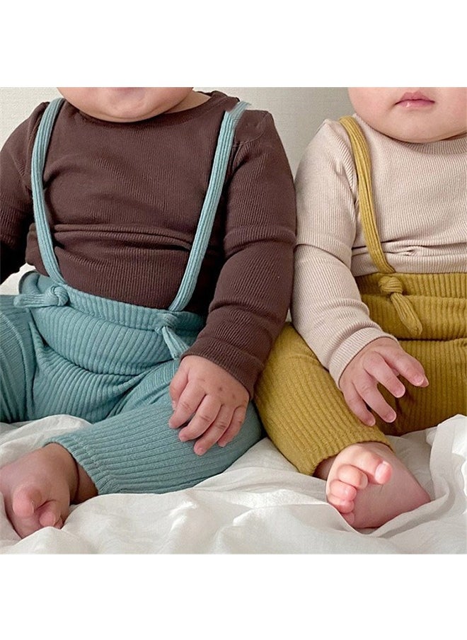 Generic 2PCS Baby Tights, Solid Color Suspenders, Knitted Tights, Leggings, High-Waisted Belly Pants, Suitable for Newborns 0-3 Months (Blue & Yellow)  - Image 5