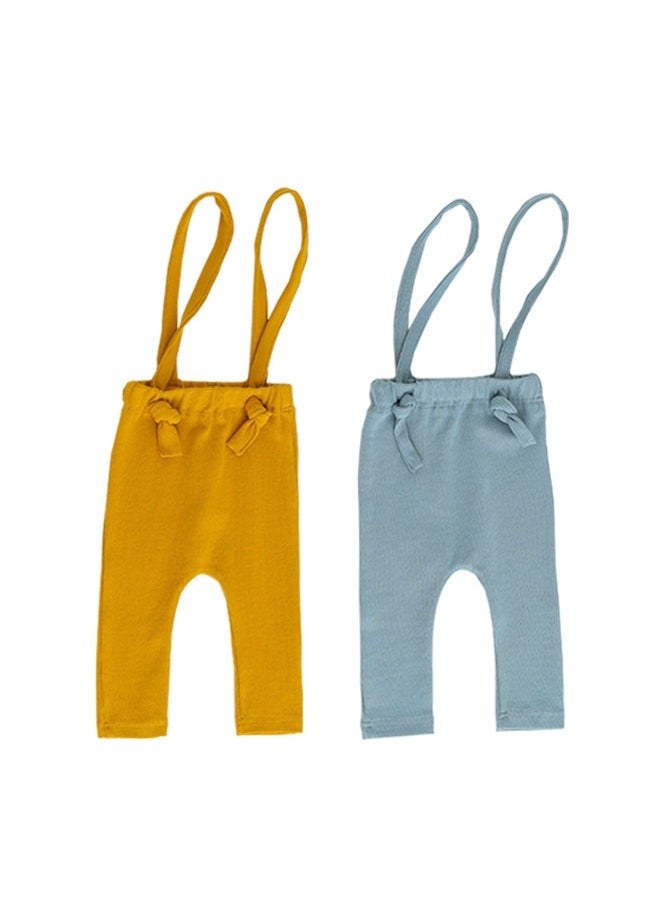 Generic 2PCS Baby Tights, Solid Color Suspenders, Knitted Tights, Leggings, High-Waisted Belly Pants, Suitable for Newborns 0-3 Months (Blue & Yellow)  - Image 1