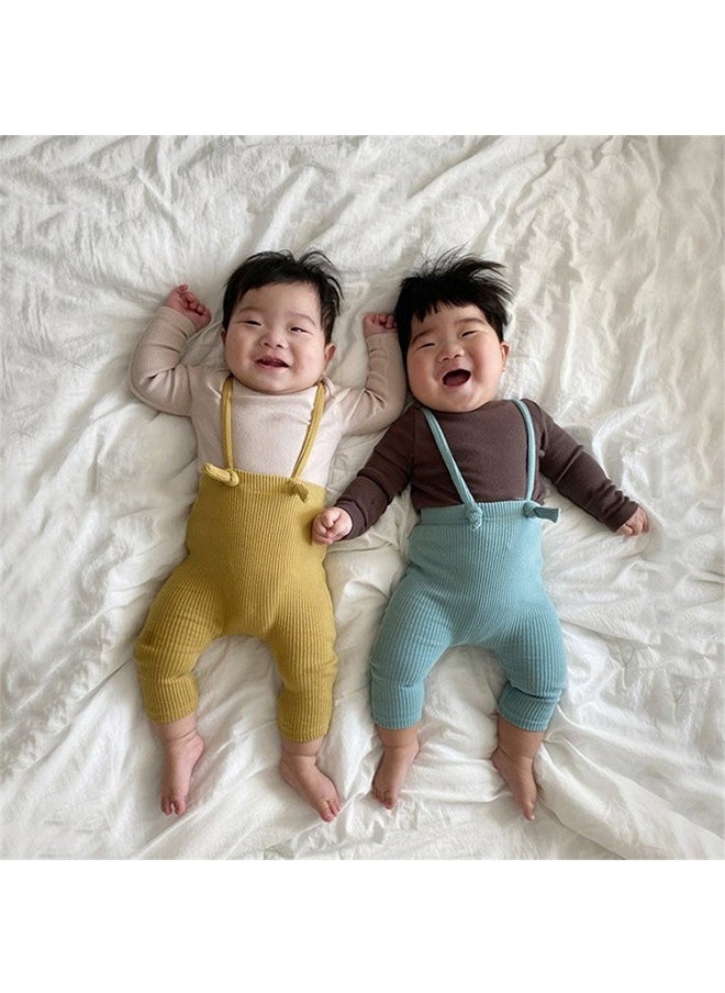 Generic 2PCS Baby Tights, Solid Color Suspenders, Knitted Tights, Leggings, High-Waisted Belly Pants, Suitable for Newborns 0-3 Months (Blue & Yellow)  - Image 4