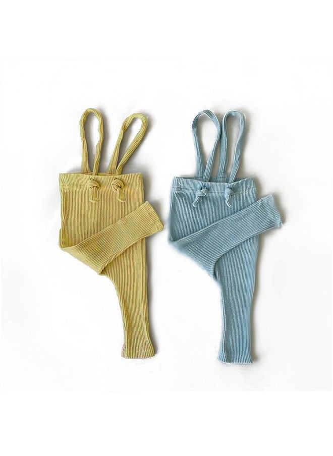 Generic 2PCS Baby Tights, Solid Color Suspenders, Knitted Tights, Leggings, High-Waisted Belly Pants, Suitable for Newborns 0-3 Months (Blue & Yellow)  - Image 2
