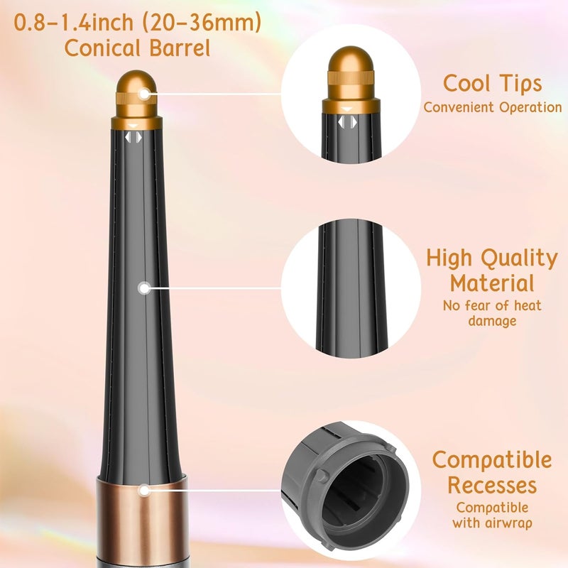 ZEPHBLOW Tapered Hair Curler for Dyson Airwrap, 0.8-1.4Inch/ 20-36mm Tapered Hair Curler Compatible with Airwrap HS01/05, Hair Curler Accessory for Long Hair, Gold - Image 5