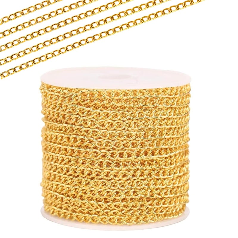 Tdas Chain for Jewellery Making Craft and DIY Purpose Necklace Extenders, Chain Extenders for Necklaces Stainless Steel Gold Silver Bracelet Anklet Extension Chains (Golden - 40 feet) - Image 1