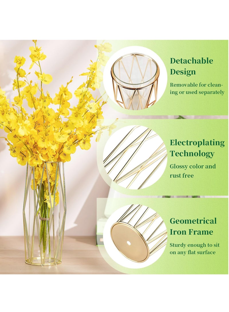 Elegant Gold Geometric Flower Vase with Metal Stand, 11-Inch Tall Glass Centerpiece for Weddings, Home Decor, and Special Occasions - Image 2