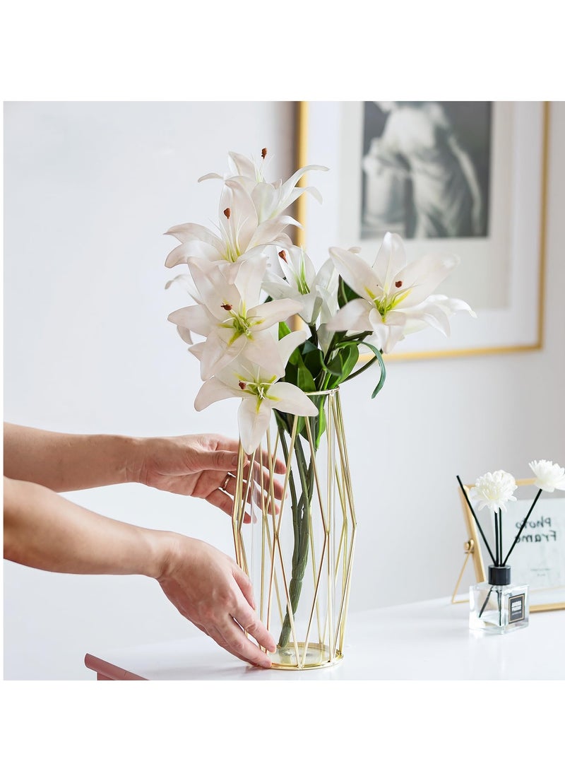 Elegant Gold Geometric Flower Vase with Metal Stand, 11-Inch Tall Glass Centerpiece for Weddings, Home Decor, and Special Occasions - Image 5