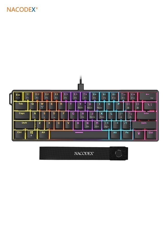 Nacodex Essential Esports Keyboard and Mouse Bundle: NK61 Mechanical Keyboard with Red Switches and RGB Lighting, USB-C port, 61-key compact design, wired keyboard, paired with the NJ08 lightweight wireless gaming mouse, supporting three connection modes (2.4G wireless / USB-C wired / Bluetooth 5.0), up to 16,000 DPI, 6 fully customizable buttons, compatible with Windows and Mac computers, suitable for both office and gaming use (Black) Bundle - Image 2
