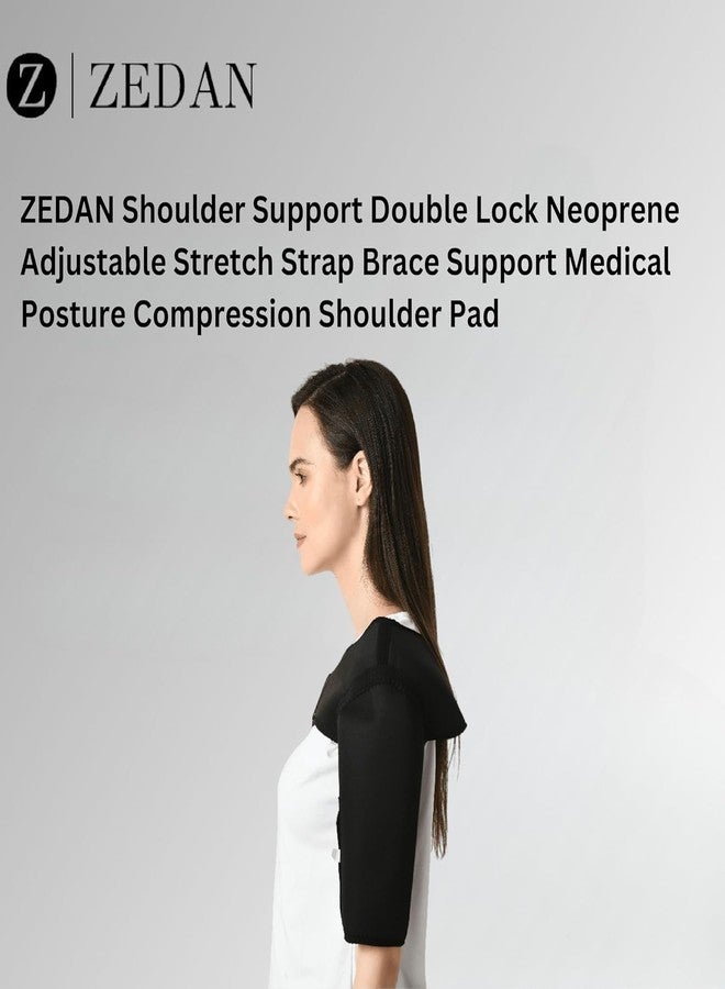 ZEDAN Neoprene Shoulder Support Strap | Double Lock Adjustable Stretch Strap | Brace Support Medical Posture Compression Shoulder Pad | Unisex | Black | Universal Fit (Right Side) - Image 4