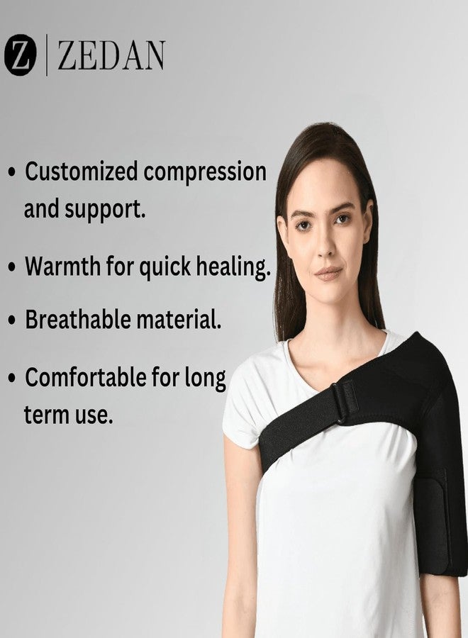 ZEDAN Neoprene Shoulder Support Strap | Double Lock Adjustable Stretch Strap | Brace Support Medical Posture Compression Shoulder Pad | Unisex | Black | Universal Fit (Right Side) - Image 3