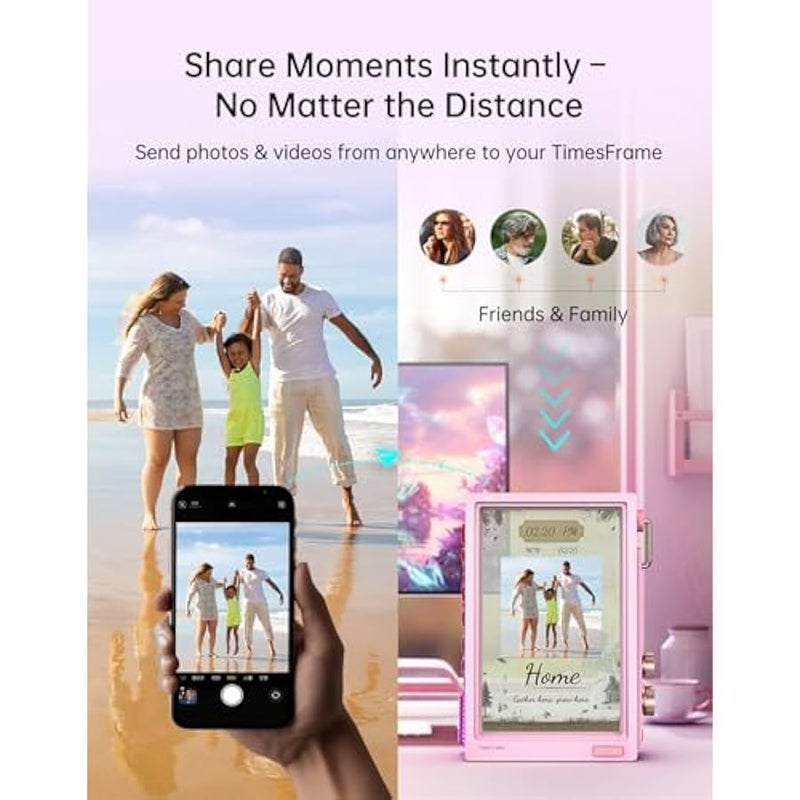 Divoom Times Frame-10.1 Digital Picture Frame Transparent IPS with RGBLED Rotary Knob WiFi 64GB 400+Clock Faces Widget 50+API Feeds Gift Mode Pixel Art Community Personalized Display (Pink) - Image 3