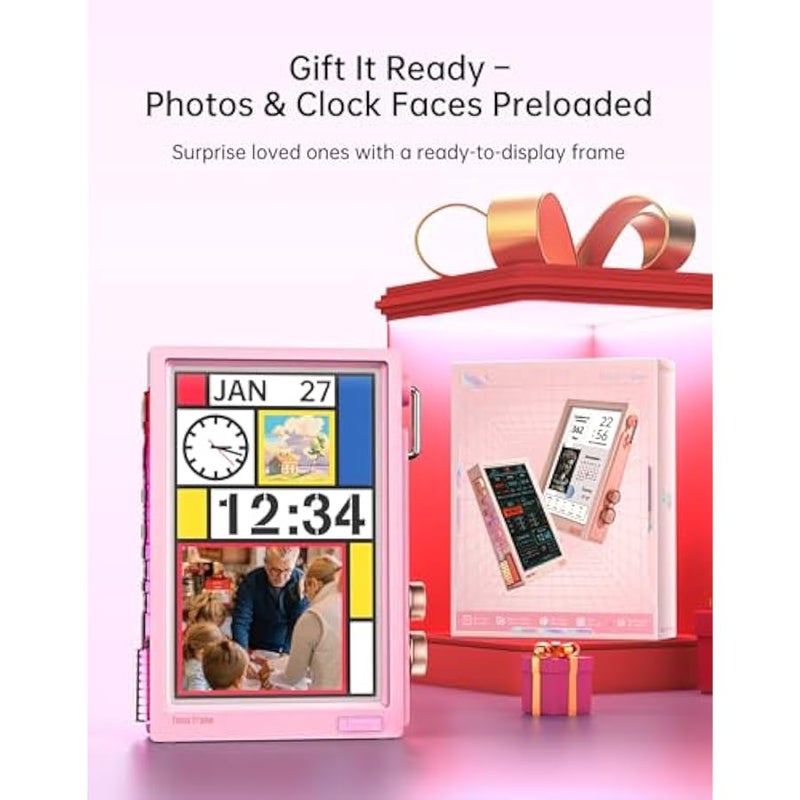 Divoom Times Frame-10.1 Digital Picture Frame Transparent IPS with RGBLED Rotary Knob WiFi 64GB 400+Clock Faces Widget 50+API Feeds Gift Mode Pixel Art Community Personalized Display (Pink) - Image 5