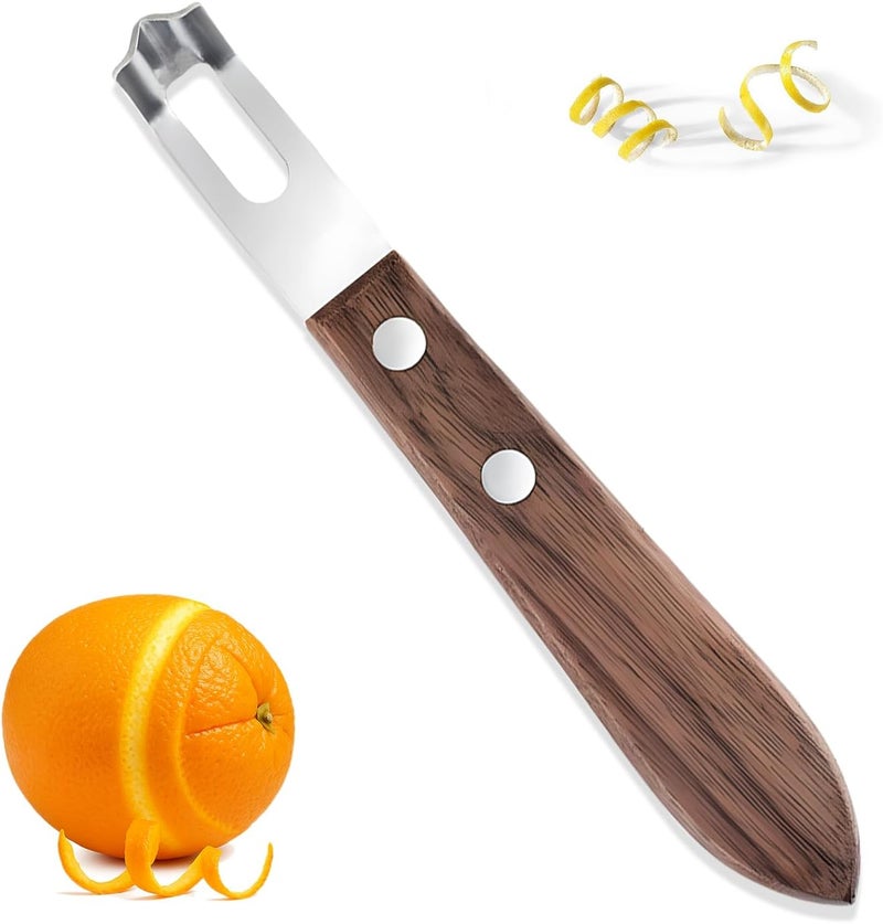 smrtcol Channel Knife for Zesting Stainless Steel Bar Tool with Wood Handle, Curved Blade for Lemon/Orange Twists Cocktail Garnish Tool for Bartenders & Home Mixologists - Image 1