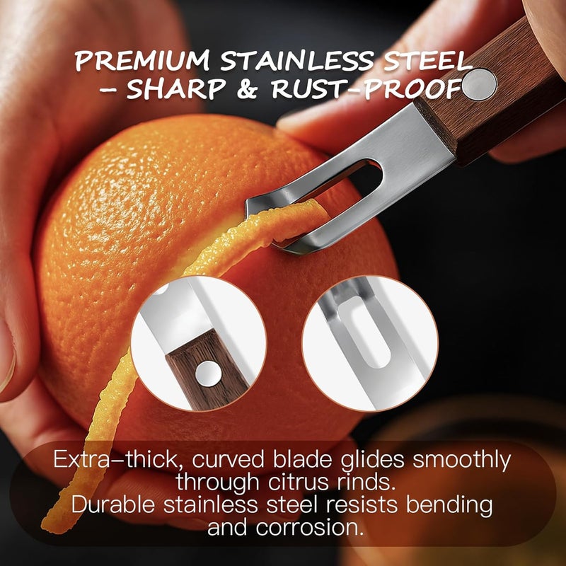 smrtcol Channel Knife for Zesting Stainless Steel Bar Tool with Wood Handle, Curved Blade for Lemon/Orange Twists Cocktail Garnish Tool for Bartenders & Home Mixologists - Image 3