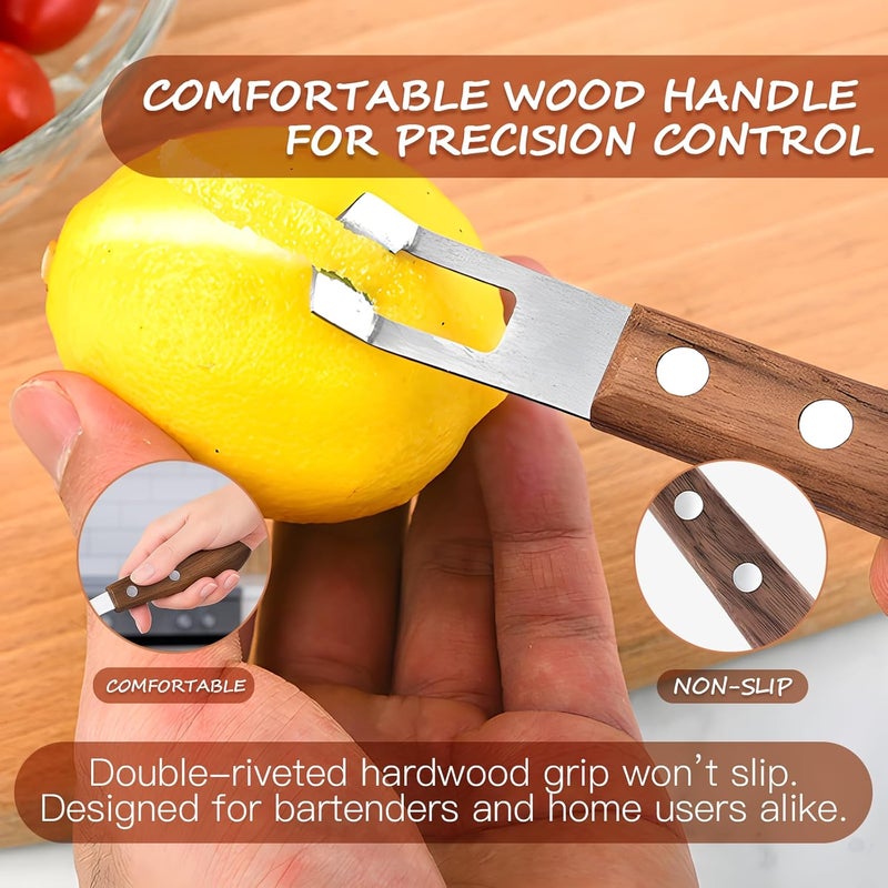 smrtcol Channel Knife for Zesting Stainless Steel Bar Tool with Wood Handle, Curved Blade for Lemon/Orange Twists Cocktail Garnish Tool for Bartenders & Home Mixologists - Image 2