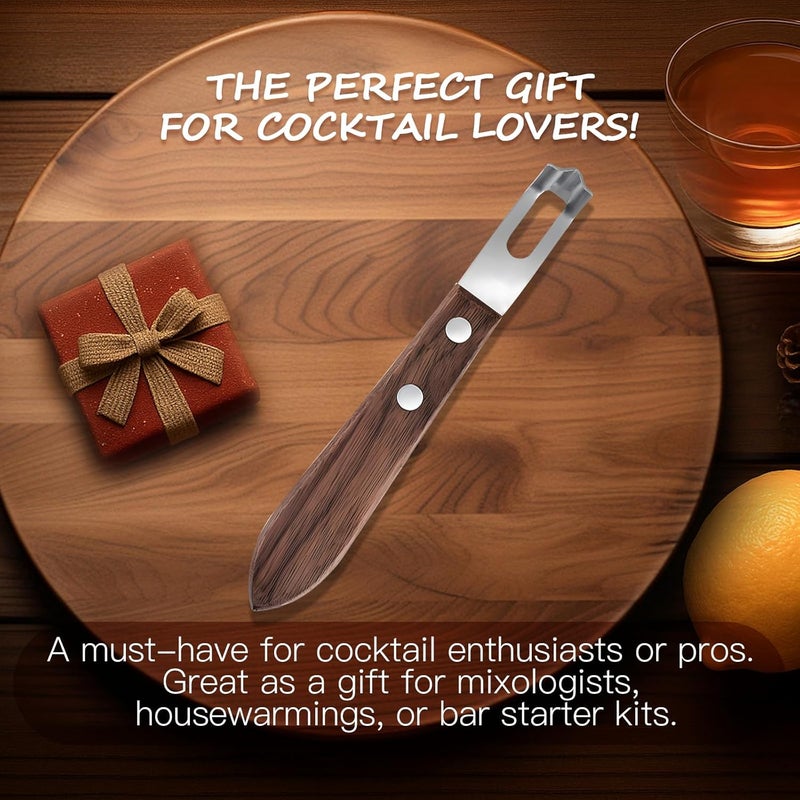 smrtcol Channel Knife for Zesting Stainless Steel Bar Tool with Wood Handle, Curved Blade for Lemon/Orange Twists Cocktail Garnish Tool for Bartenders & Home Mixologists - Image 5