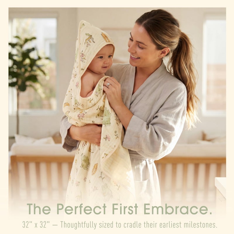 HardNok 4-Piece Muslin Baby Towel Set - Made with Organic Cotton, (2) 6-Layer 32x32 Towels & (2) Washcloths, Bath, Beach & Pool Gift Set (Nature Garden & Classic Coffee) - Image 2