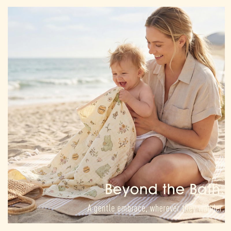 HardNok 4-Piece Muslin Baby Towel Set - Made with Organic Cotton, (2) 6-Layer 32x32 Towels & (2) Washcloths, Bath, Beach & Pool Gift Set (Nature Garden & Classic Coffee) - Image 5
