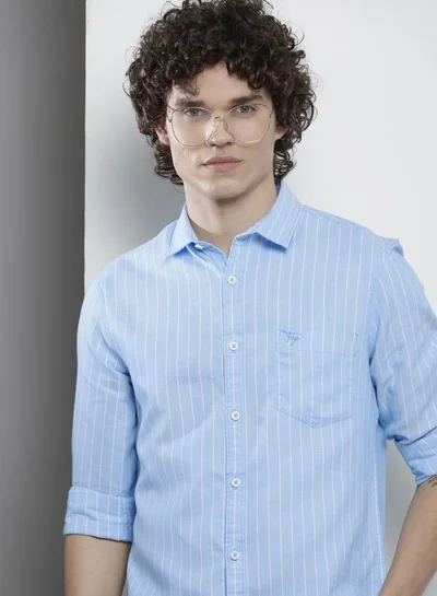 The Indian Garage Co Men Regular Fit Striped Full Sleeves Cutaway Collar Casual Shirt
