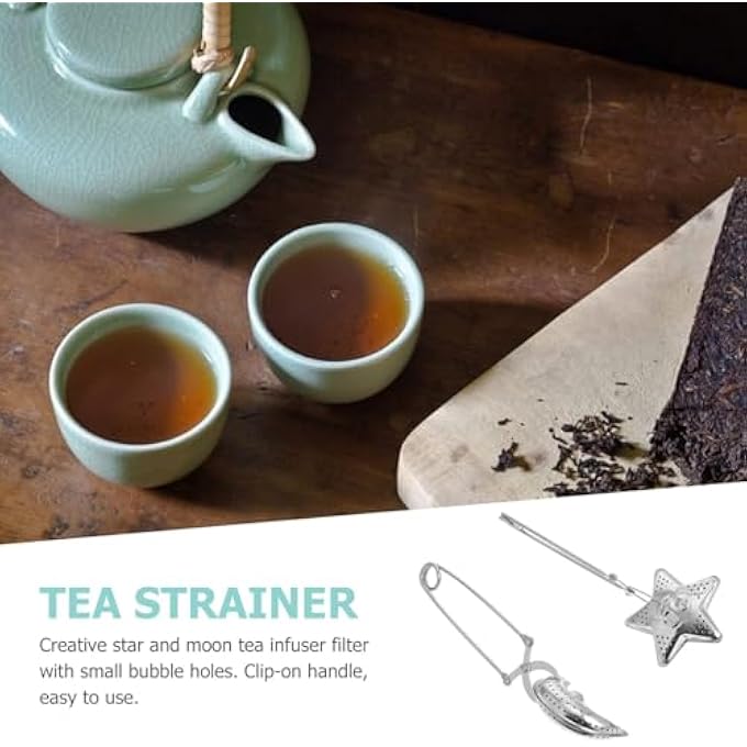 كاست ويف مصفاة شاي من قطعتين على شكل نجمة قمرية، كرة شاي شبكية من الفولاذ المقاوم للصدأ بمقبض طويل، أكياس فلتر شاي قابلة لإعادة الاستخدام، موزعات لوضعها على أباريق الشاي والأكواب والكؤوس الفضية - Image 5