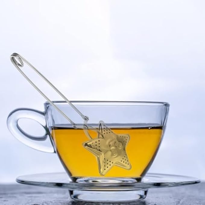 كاست ويف مصفاة شاي من قطعتين على شكل نجمة قمرية، كرة شاي شبكية من الفولاذ المقاوم للصدأ بمقبض طويل، أكياس فلتر شاي قابلة لإعادة الاستخدام، موزعات لوضعها على أباريق الشاي والأكواب والكؤوس الفضية - Image 3