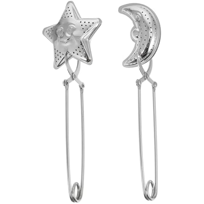 كاست ويف مصفاة شاي من قطعتين على شكل نجمة قمرية، كرة شاي شبكية من الفولاذ المقاوم للصدأ بمقبض طويل، أكياس فلتر شاي قابلة لإعادة الاستخدام، موزعات لوضعها على أباريق الشاي والأكواب والكؤوس الفضية - Image 2