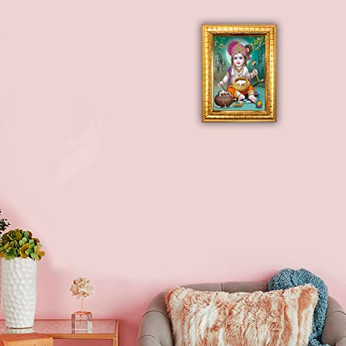 Hawai Holy Kamdhenu Cow with Calf Photo Frame, Size 8.5x7 Inch | Engineered Wood Wall Hanging Religious Home Decor | Vastu & Pooja Room Frame for Home Office Shop Temple | SFDI289GLDFRM - Image 4