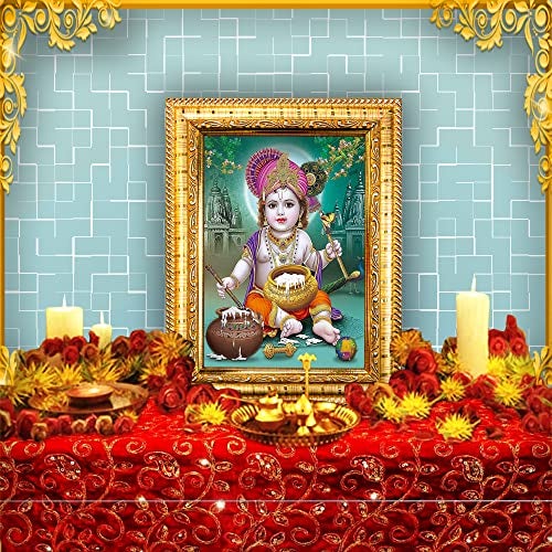 Hawai Holy Kamdhenu Cow with Calf Photo Frame, Size 8.5x7 Inch | Engineered Wood Wall Hanging Religious Home Decor | Vastu & Pooja Room Frame for Home Office Shop Temple | SFDI289GLDFRM - Image 2