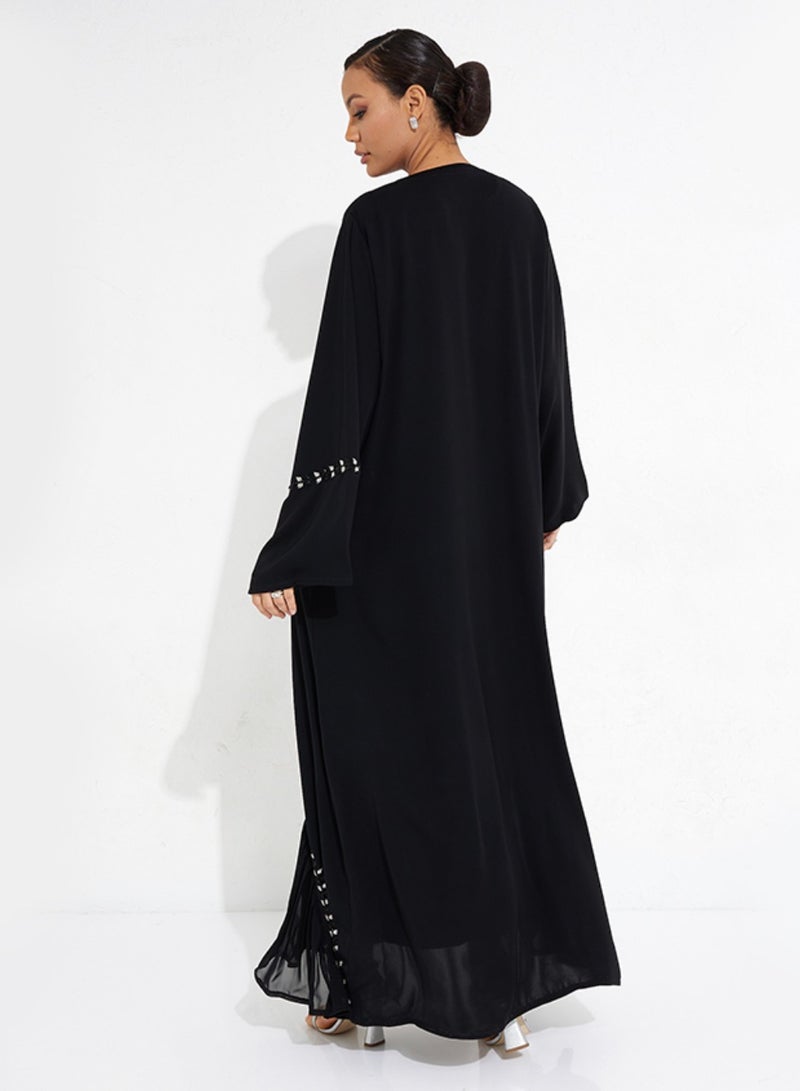 روزيت عباية عباءة ندى أنيقة  مزينة بحجر شك يدوي و تصميم مطوي من الأسفل بالشيفون - Image 3
